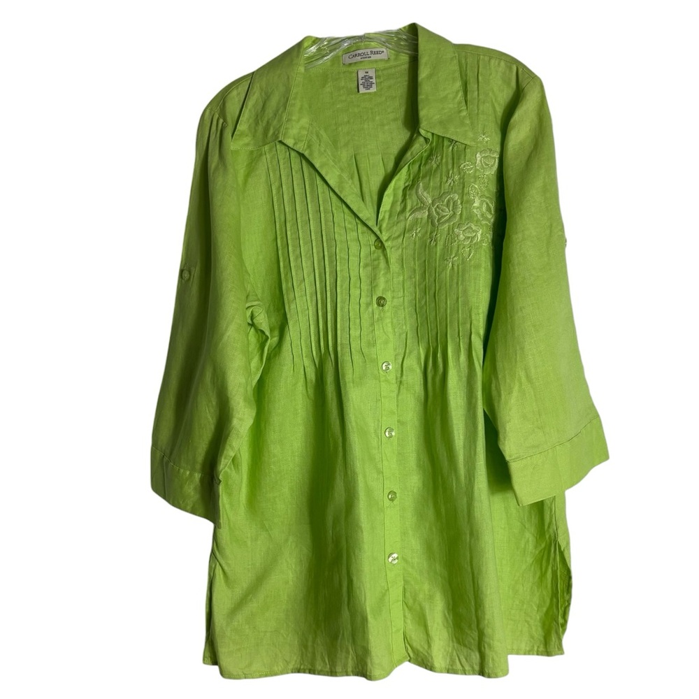 CARROLL REED Woman 100% Linen Lime Button-Down Shirt Size 1X - Picture 3 of 13